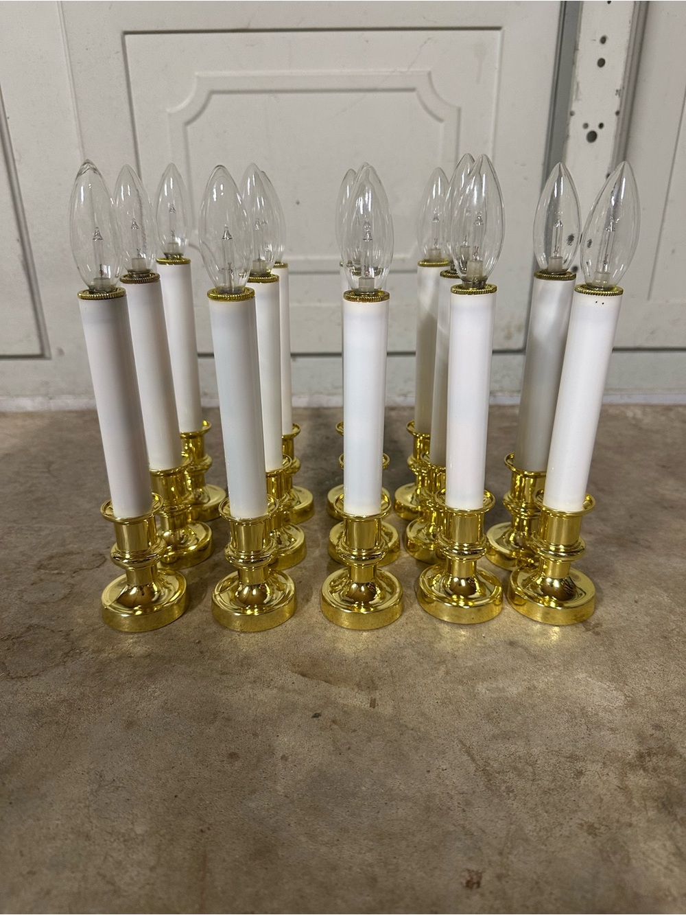 Plastic Battery-Operated Candle Lamps - White Candles, Gold Bases